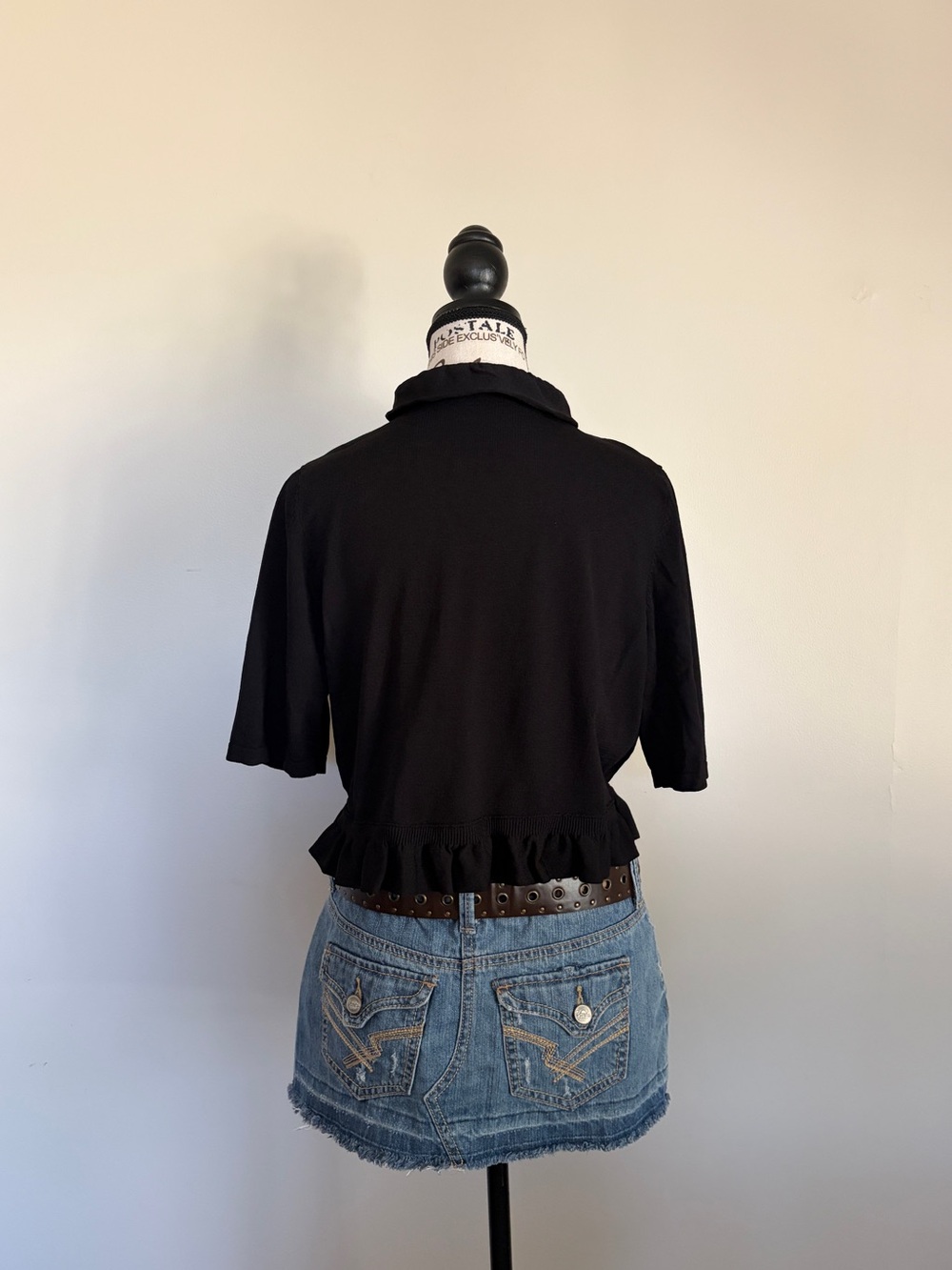 Y2K Black Ruffle Bolero Shrug Short Sleeve Top Whimsigoth 2000s - Picture 4 of 9